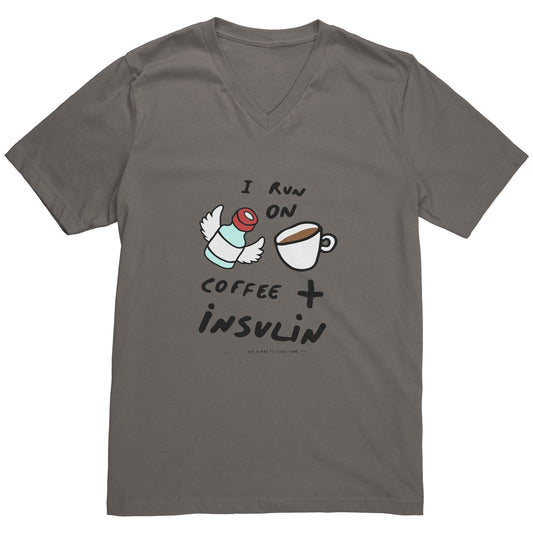 Men's V Neck T-Shirt - I run on coffee and insulin